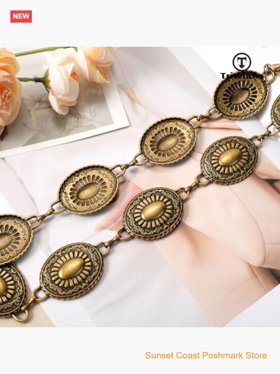 Western Concho Chain Belt Gold Chain Cowgirl Boho Belt for Dresses Jeans main image 7